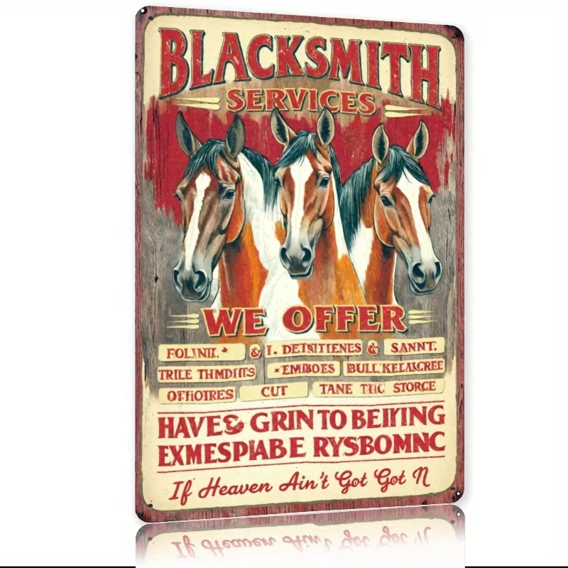 Vintage Blacksmith Services Metal Sign with Three Horses -  Rustic Wall Decor for Home, Office, Bar, Cafe - Durable Iron Art Pi