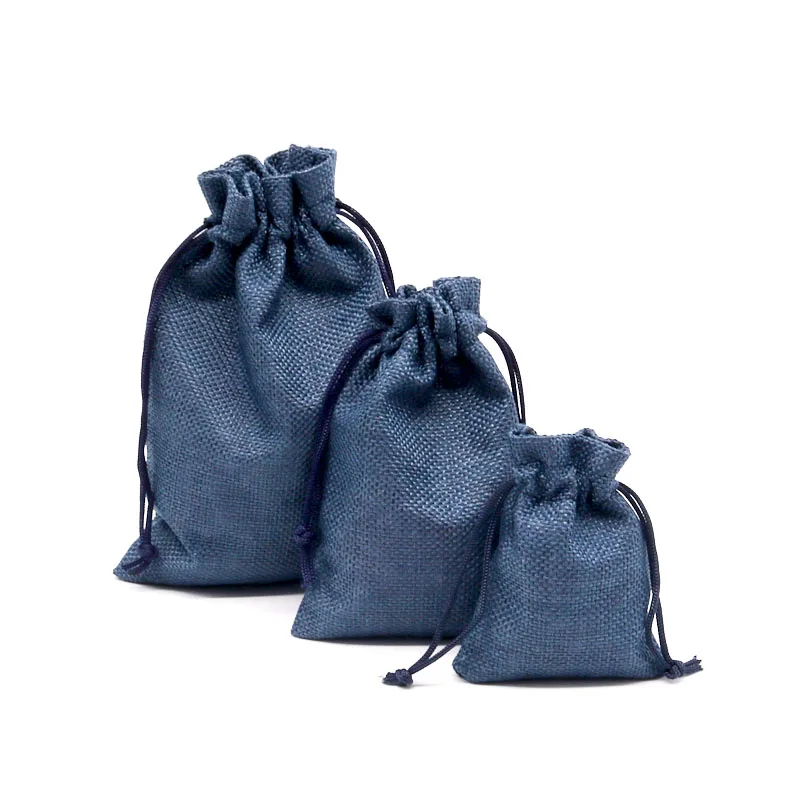 5pcs Gift Jewelry Package Navy Blue Burlap Bag Simple Generous Candy Cookie Earrings Necklace Small Objects Packaging