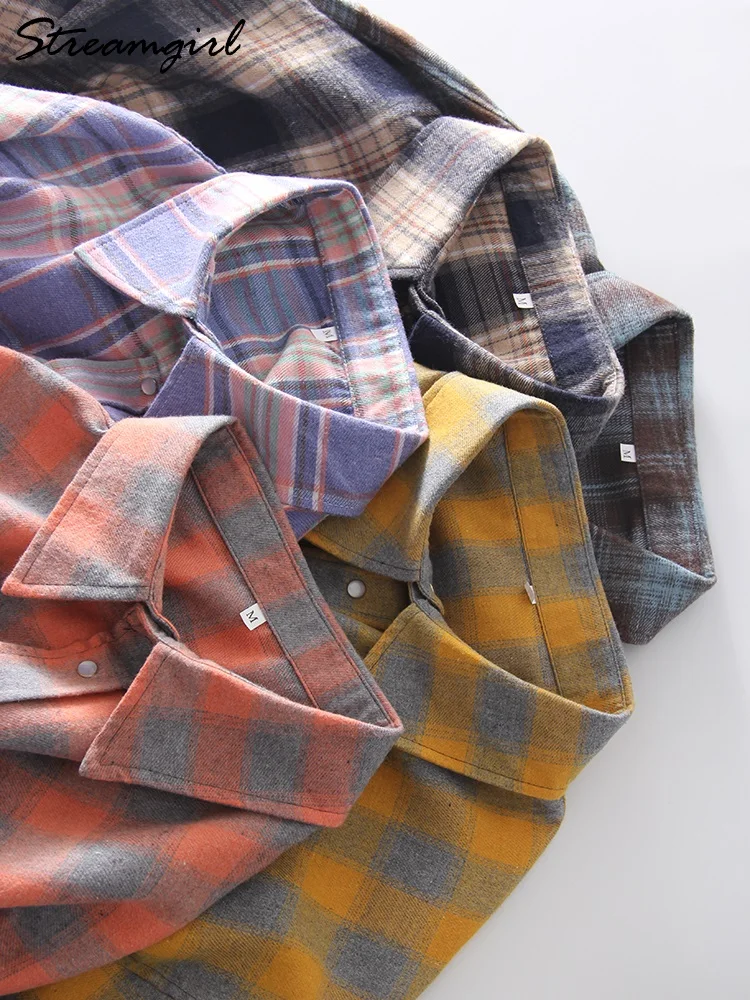 Streamgirl Oversized Plaid Shirt Women Long Tops Vintage Loose Blouses Ladies Casual Shirts Plaid Tops For Women Spring 2025