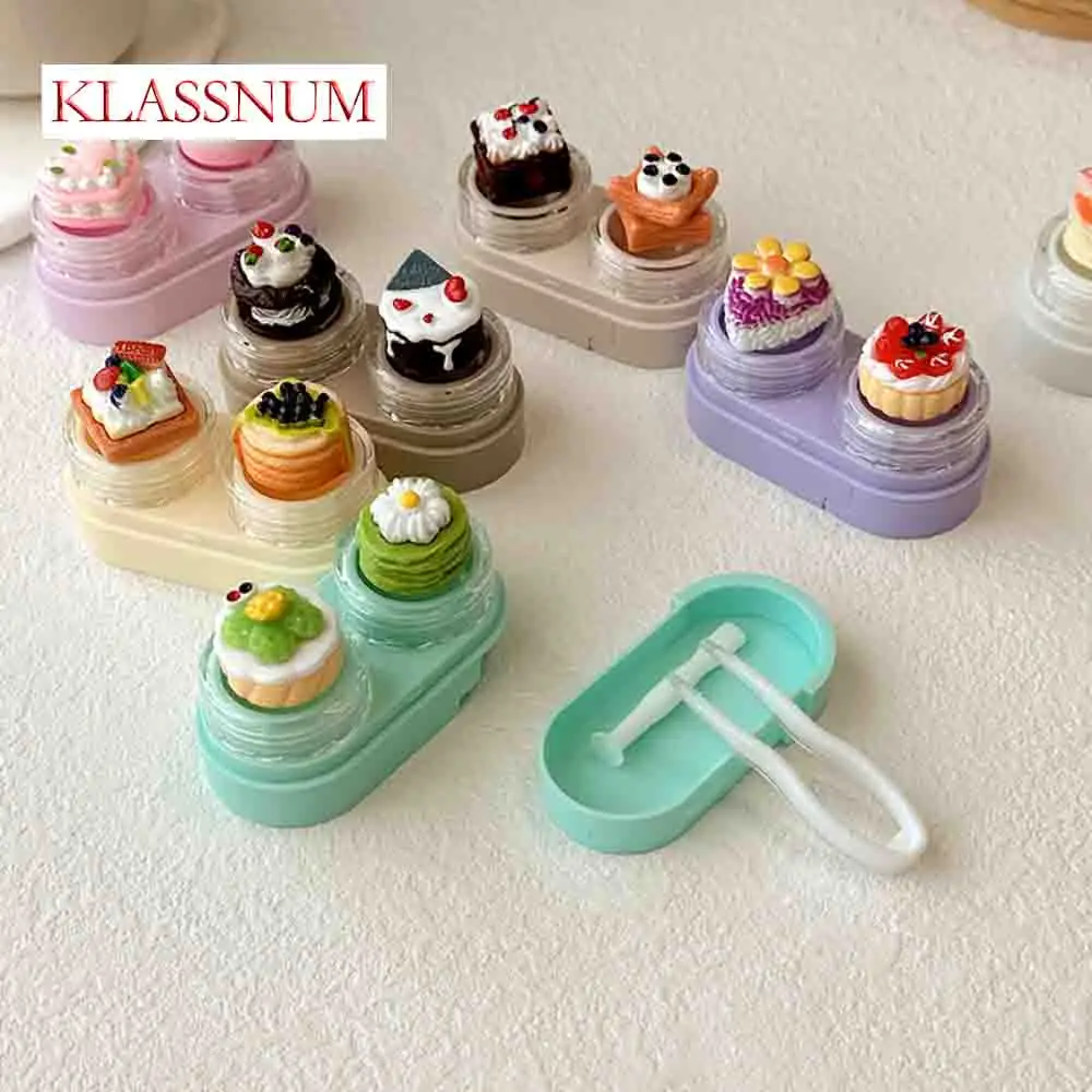 

Cute Kawaii 3D Cake Contact Lens Case Women Travel Portable Simulation Dessert Lens Box Holder Container Storage Kit Girls Gift