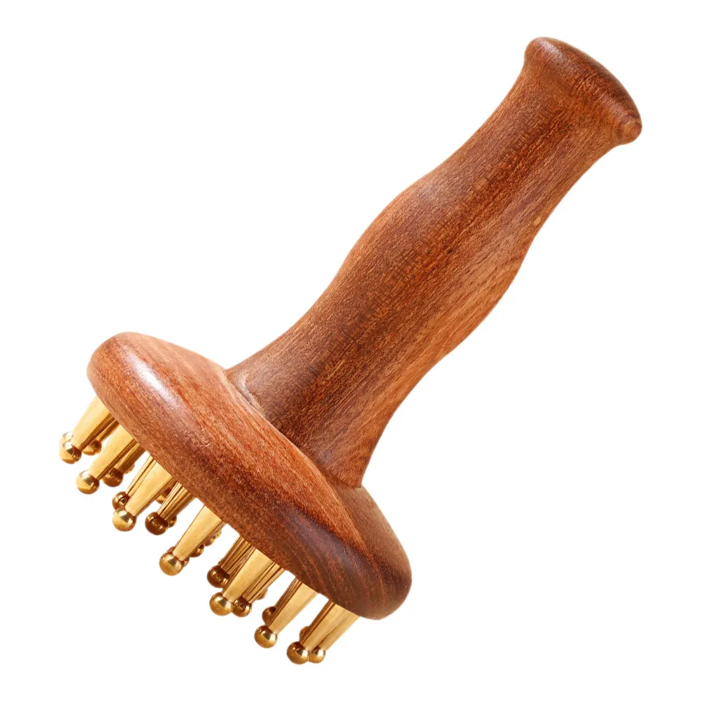 Sandalwood Brass Meridian Massage Brush Wooden Handle Body Scalp Massager Relaxation Pressure Point Guasha Hair Care Tool