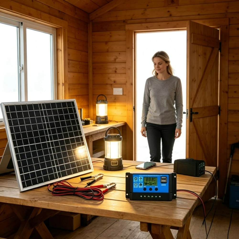 Monocrystalline Solar Panel Portable Kit 12W Aluminum Frame Including 12V PWM Solar Controller for Camping RV Boat Hiking