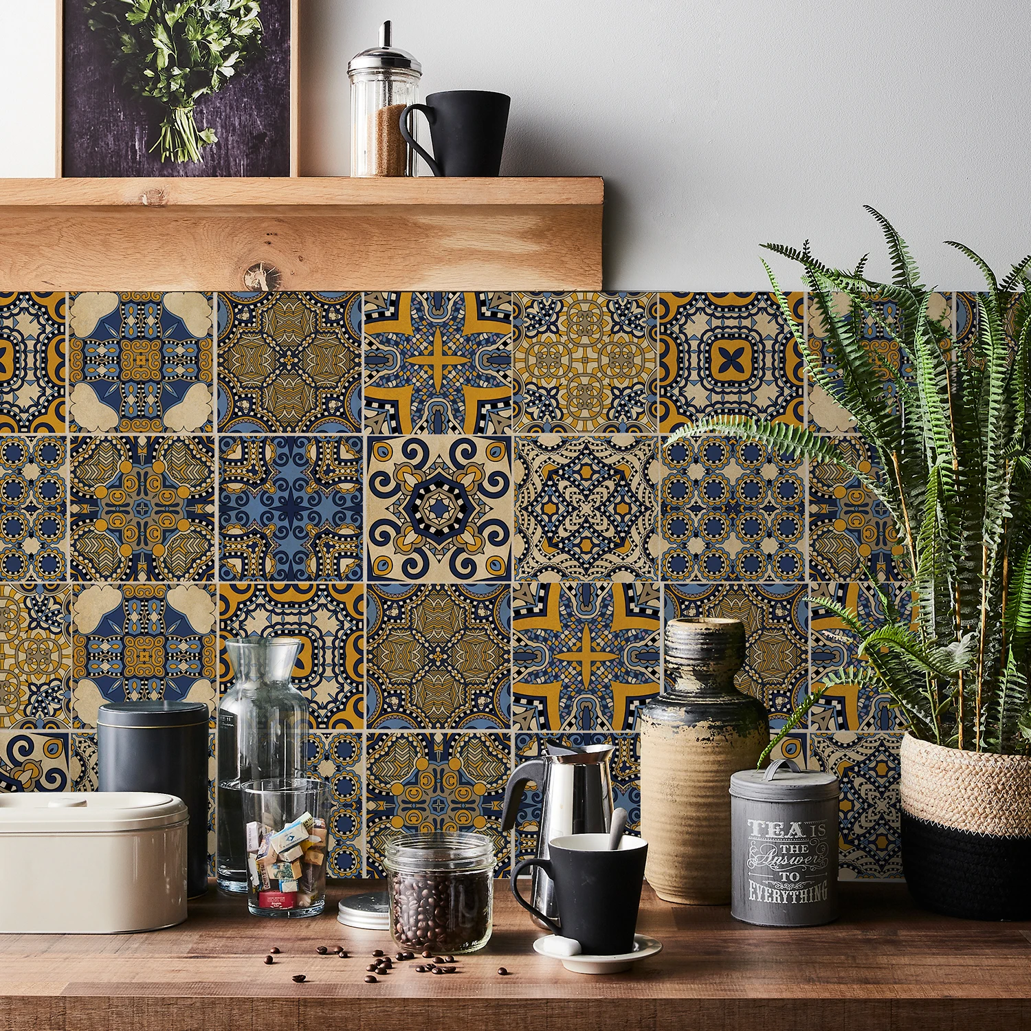 Peel and Stick Tile Transfer Stickers, Self-adhesive Vinyl Backsplash Stick on Wall Tiles Waterproof Wallpaper Tile Decal