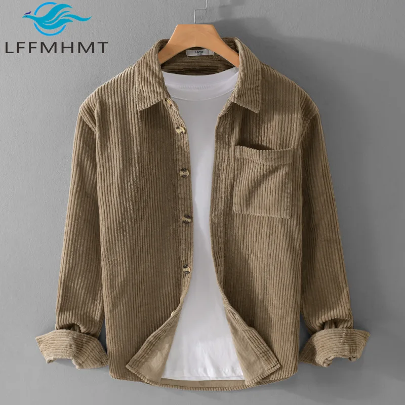 

9643 100% Cotton Good Quality Vintage Corduroy Men's Shirt Winter Fall Fashion Solid Color Long Sleeve Youth Simple Basic Blouse