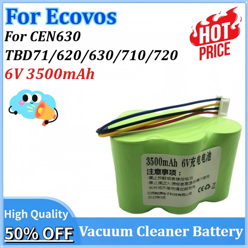 

6V 3500mAh Replacement Vacuum Cleaner Battery for Ecovos CEN630 Battery for Dangdang Dingding Series 6 for TBD71/620/630/710/720