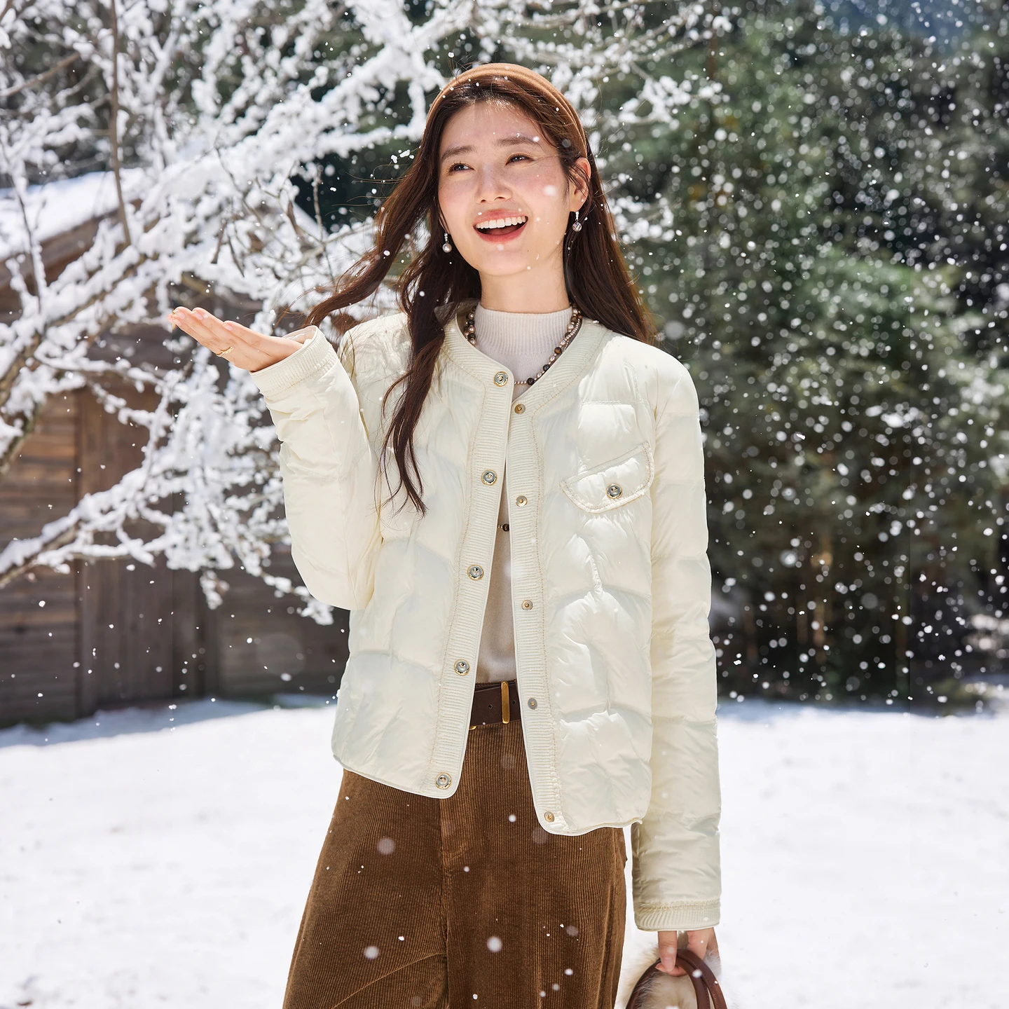 SENTUBILA Women's Elegant Puffer Coat Winter 90% White Duck Down Jacket 2026 Round Neck Loose Warm Female Outerwear W64YC7750