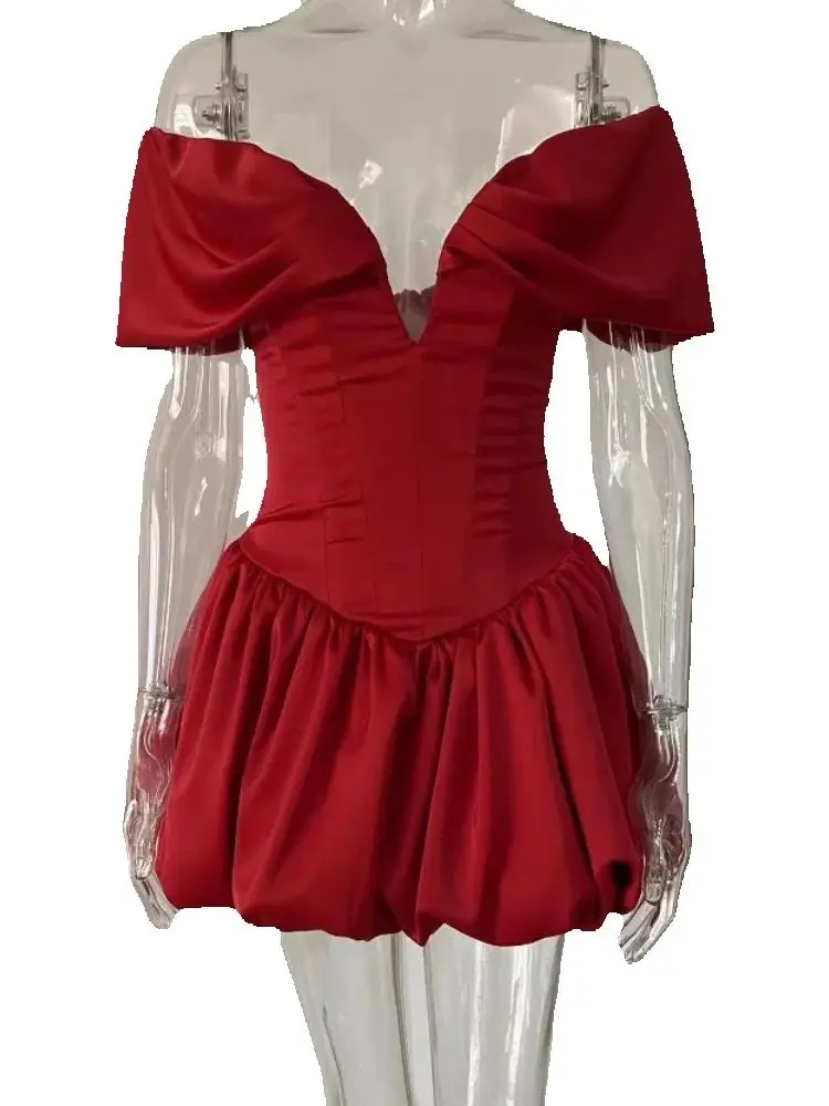 

Sexy Off Shoulder V-neck Open Back Mini Ruched Dress