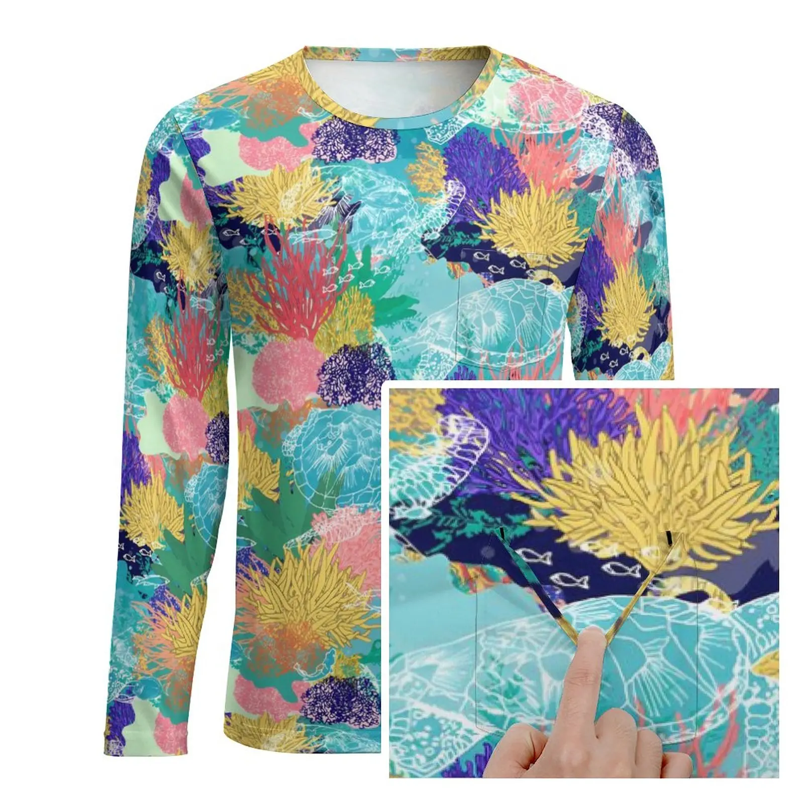 Cute Turtles T Shirt Mens Colorful Coral Reefs Essential T Shirts Spring Popular Tees Long Sleeve Graphic Plus Size Tops