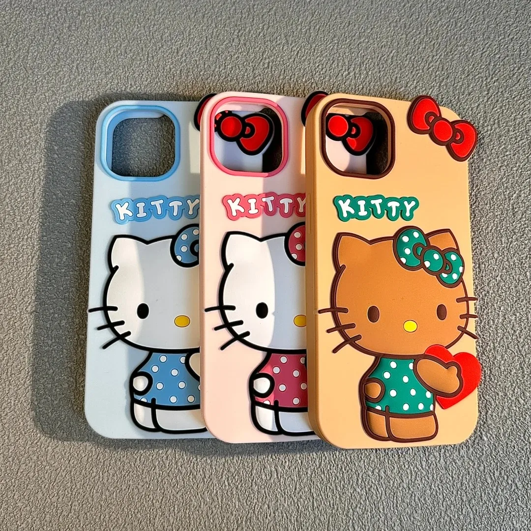 Sanrio Silicone Soft Case para iPhone, Hello Kitty Macaron Color Case, Bonito Capa de Telefone Kawaii, Todo Coberto, 12, 13, 14, 15 Pro Max