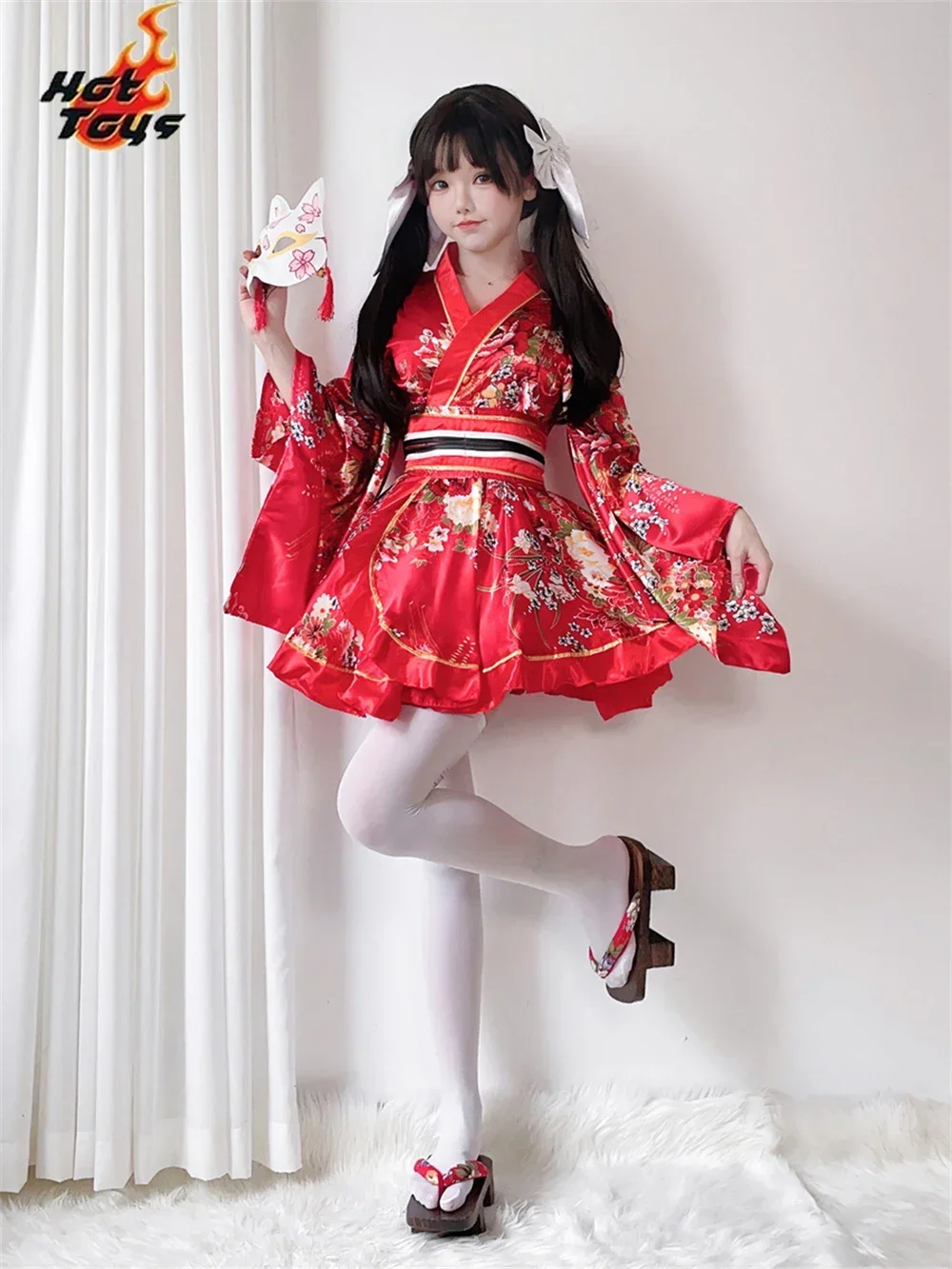 ثوب الكيمونو الياباني يوكاتا الجلباب Kawaii الفتيات الأزهار المطبوعة Haori دعوى جميل لوليتا فستان للنساء خادمة تأثيري حلي هالوين #6