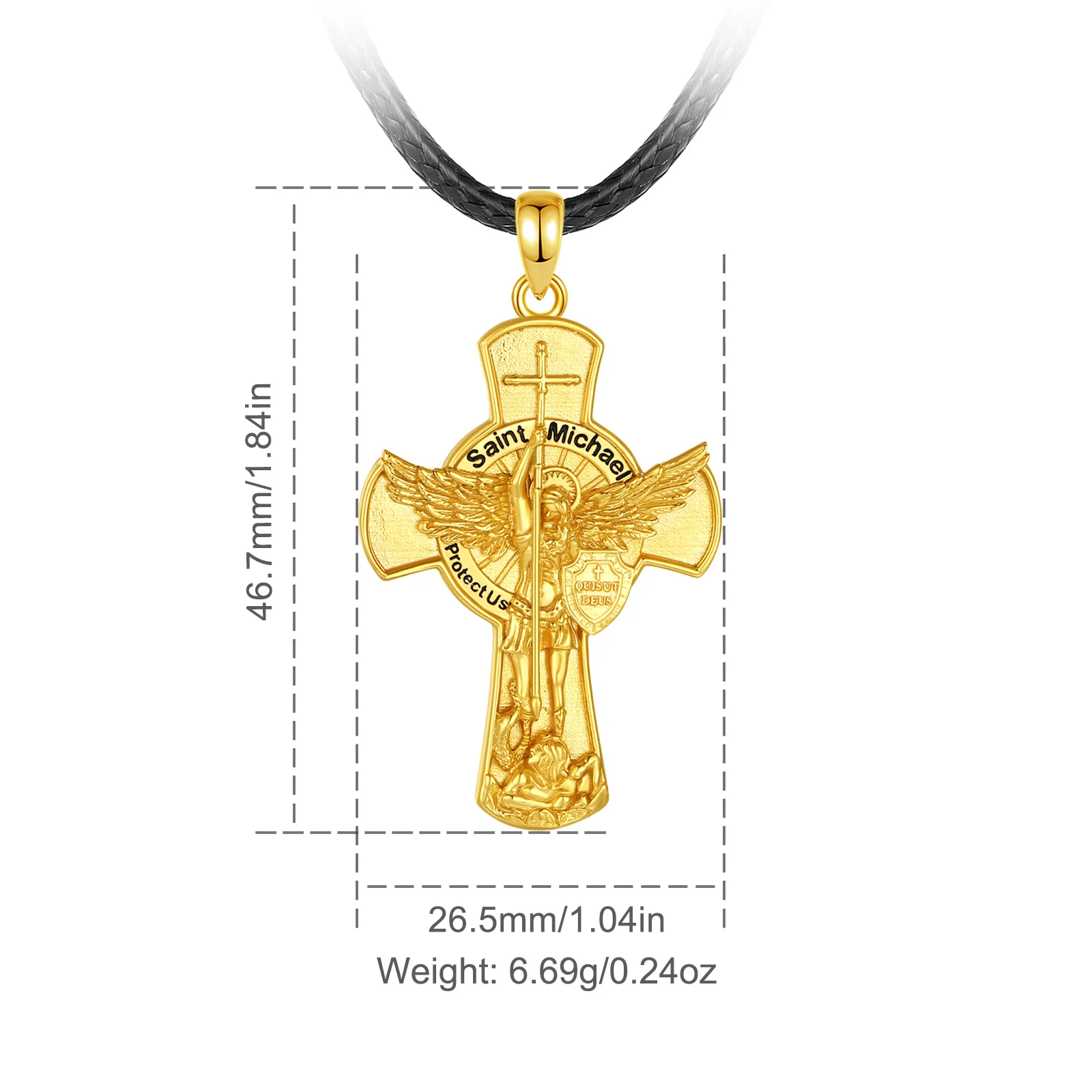 Eudora St.Michael Archangel Necklace 925 Sterling Silver Plated 18k Glod Shield Amulet Cross Pendant Christian Jewelry for Men