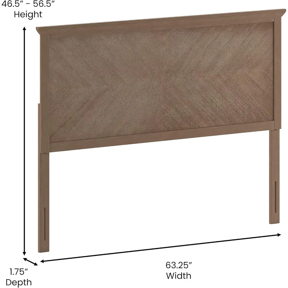 Marta Queen Headboard, Herringbone Pattern Design, Adjustable Light Brown Finish, Headboard Only