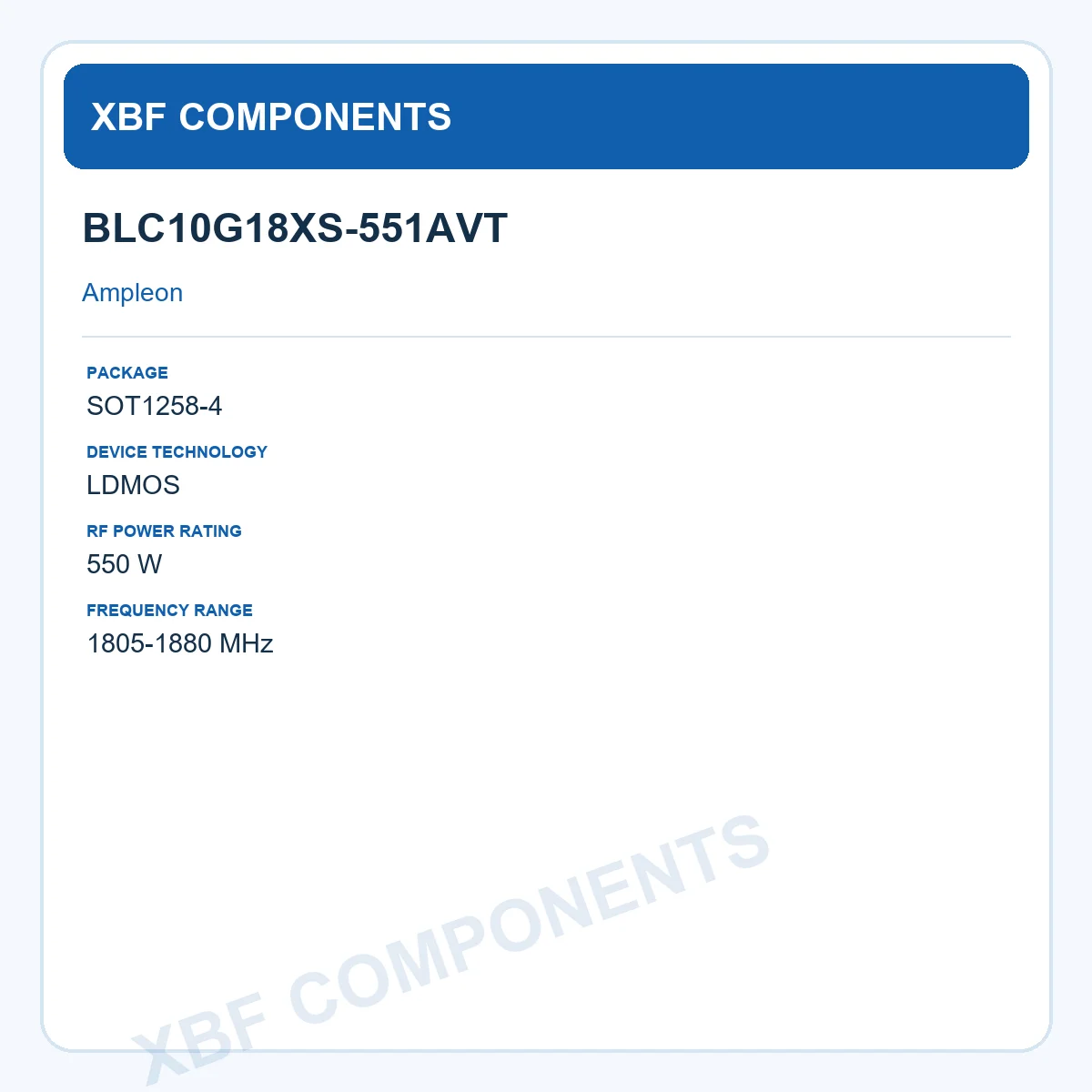 BLC10G18XS-551AVT Ampleon 550 W LDMOS RF Power Transistor 1805-1880 MHz SOT1258-4