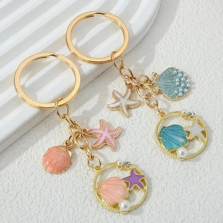 Shell starfish keychain, alloy drip oil pendant, exquisite girls' bag, ocean series keychain, gift accessory