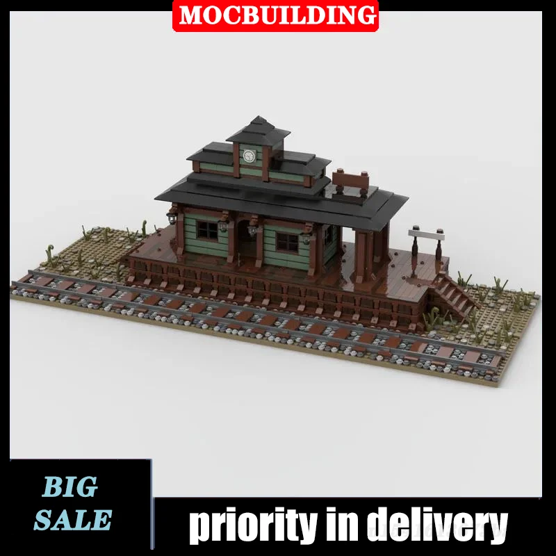 MOC City Western Train Station Model Building Block Assembly Locomotive Railway Building Collection Toy Gifts