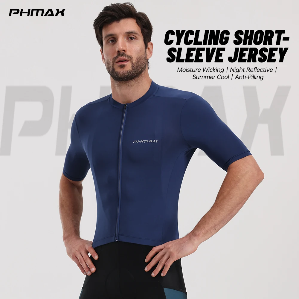 PHMAX Herren-Radtrikot, Sommer, einfarbig, atmungsaktiv, kurzärmelig, Fahrradbekleidung, MTB, Rennrad, Fahrradtrikot