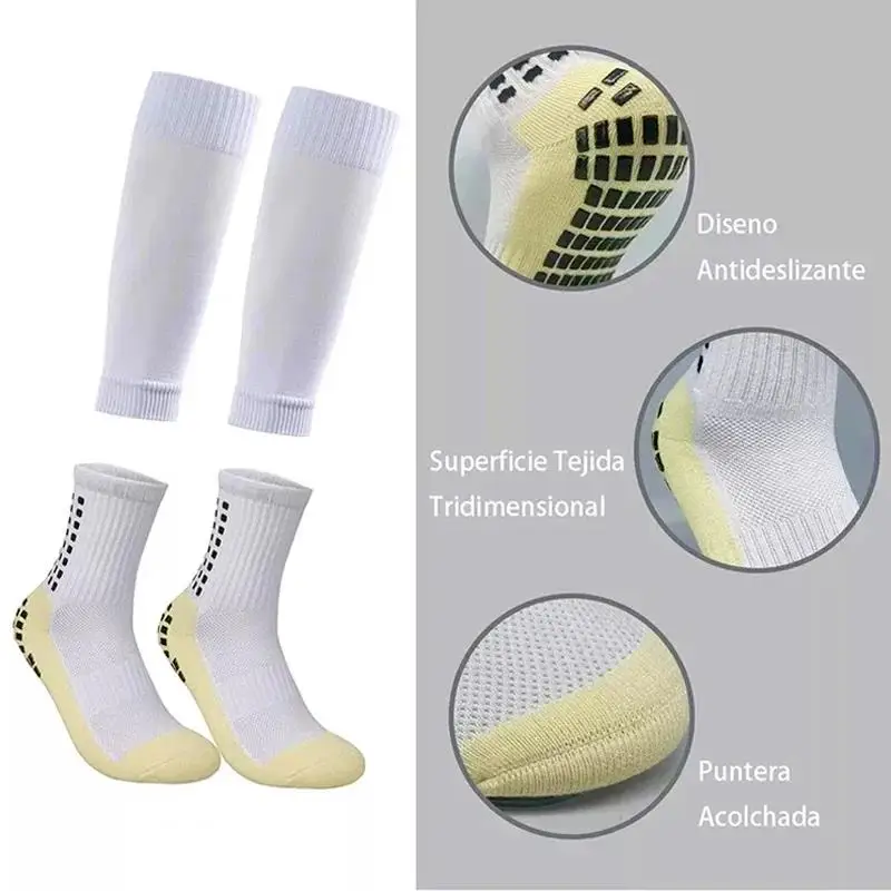 2 Pairs Set Men Grip Soccer Socks and Knee Pads Calf Sleeves Adult Youth Non Slip Leg Shin Guards for Basketball Football Sports