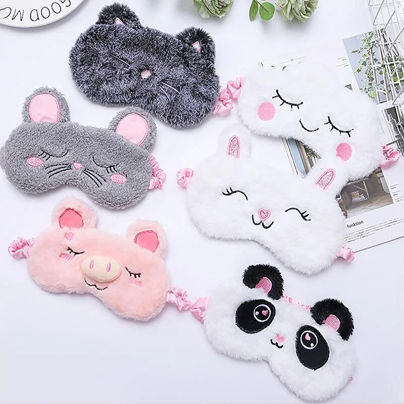 1 Stück Niedliche Graue Katzenaugen-Maske Schlafmaske Augenschutz Plüsch-Augenbinde Augenabdeckung für Reisen Zuhause Geschenk