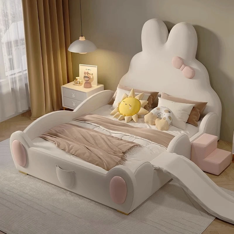 girl Children's bed princess modern minimalist cartoon bed pink rabbit with guardrail cama matrimonial bedroom furniture