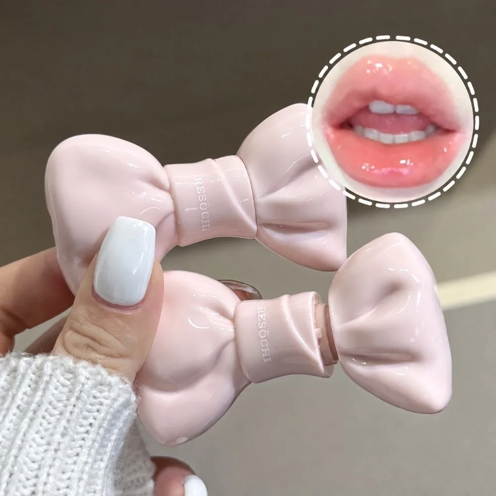 Sweet Bow Tube Jelly Mirror Lip Gloss Watery Texture Long Lasting Bowknot Lip Tint Moisturizing Non Sticky Liquid Lipstick Women