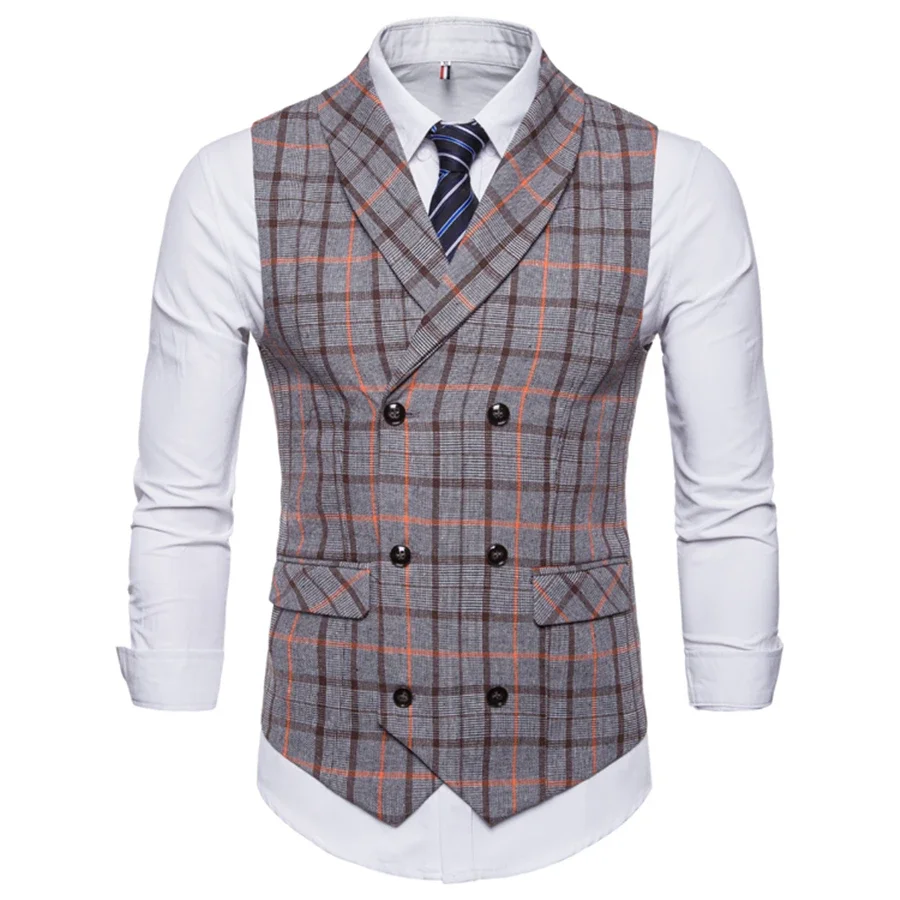 

2025 весенне-осенний приталенный повседневный модный жилет, мужской деловой клетчатый пиджак без рукавов, большой размер