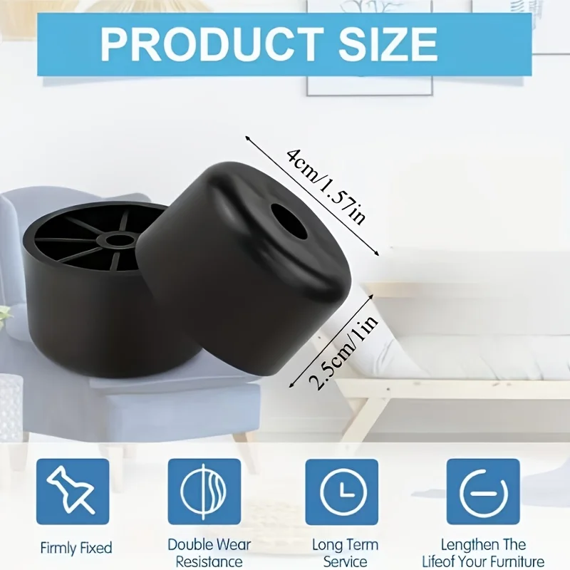 16pcs black plastic furniture legs, round plastic sofa legs, furniture plastic legs