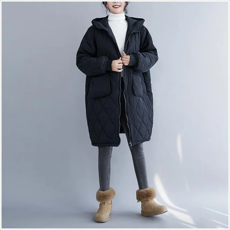 Women\'s jacket 2023 long winter quilted coat hooded straight quilted coat elegant Korean fashion quilted jacket