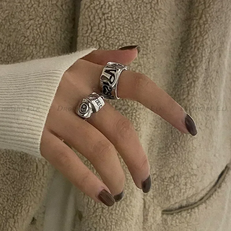 Персонализированное открытое кольцо для девочек, корейская версия, ретро-тренд, универсальные аксессуары с английскими буквами Y2k, вечерние ювелирные изделия, подарки