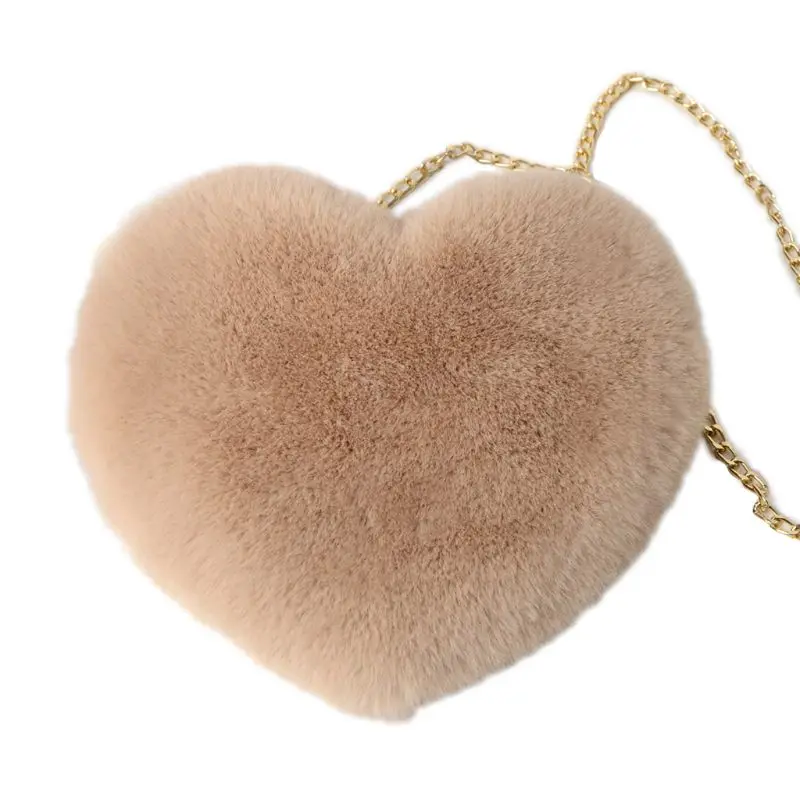 Women Faux Fur Crossbody Satchel Heart Shaped Shoulder Bag Tote Ladies Purse