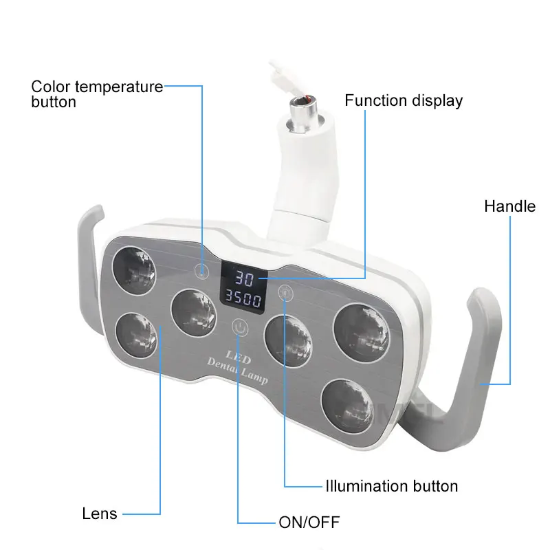 Weiß/gelbe Lichtquelle Zahnarzt stuhl Lampe Farbe/hell verstellbar mit abnehmbarem Griff Operations lampe
