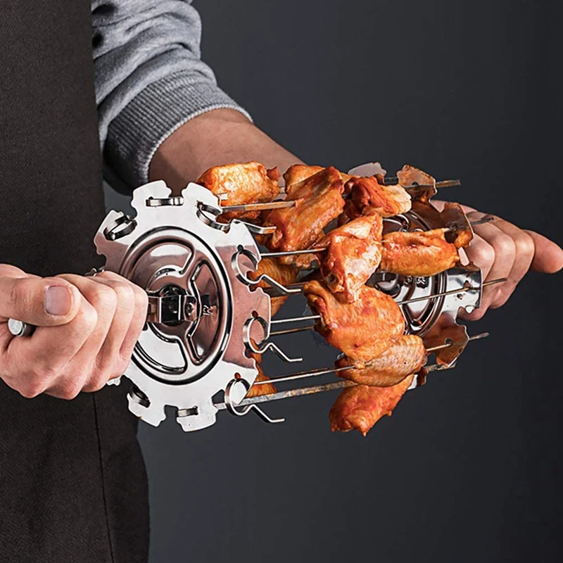 2X BBQ logam baja alat panggang Rotisserie tusuk sate kandang jarum pembuat Kebab Oven panggangan