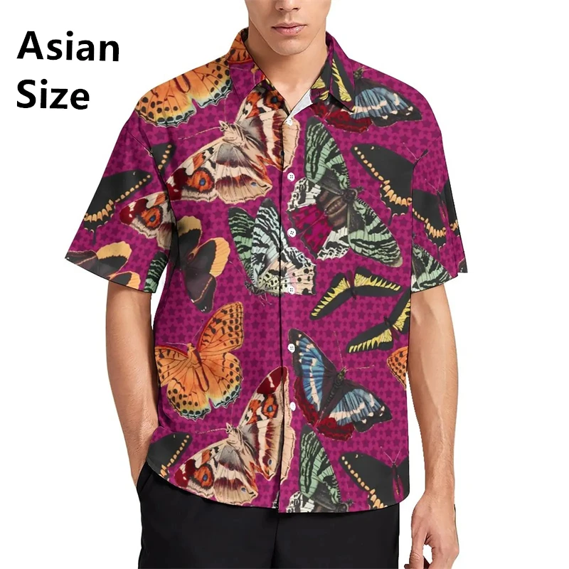 

Butterfly Insects Pattern Hawaiian Man Shirts Vintage Exquisite 3D Printed Beach Shirts Casual Loose Short Sleeve Blouses Tops