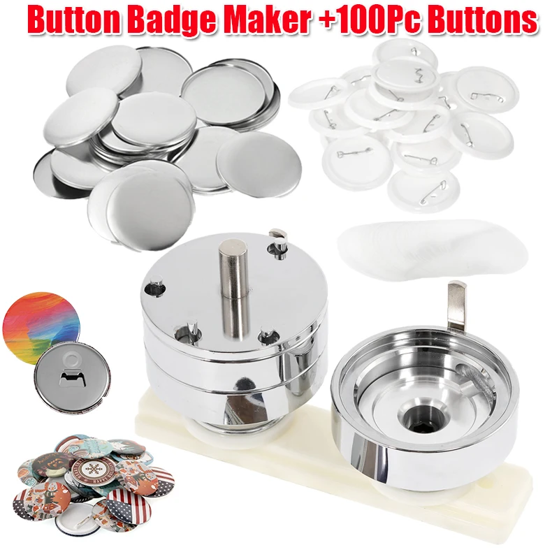 DIY Badge Punching Die Round Pin Button Mold 25mm 44mm 58mm 75mm Metal Interchangeable Making with 100PC Button Circle Cutter