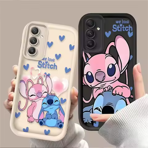 Disney Stitch Angel Love Couple Phone Case For Samsung Galaxy A14 A15 S21 S22 S23 S24 S25 FE Plus Ultra A25 A35 A52 A53 A54 A55