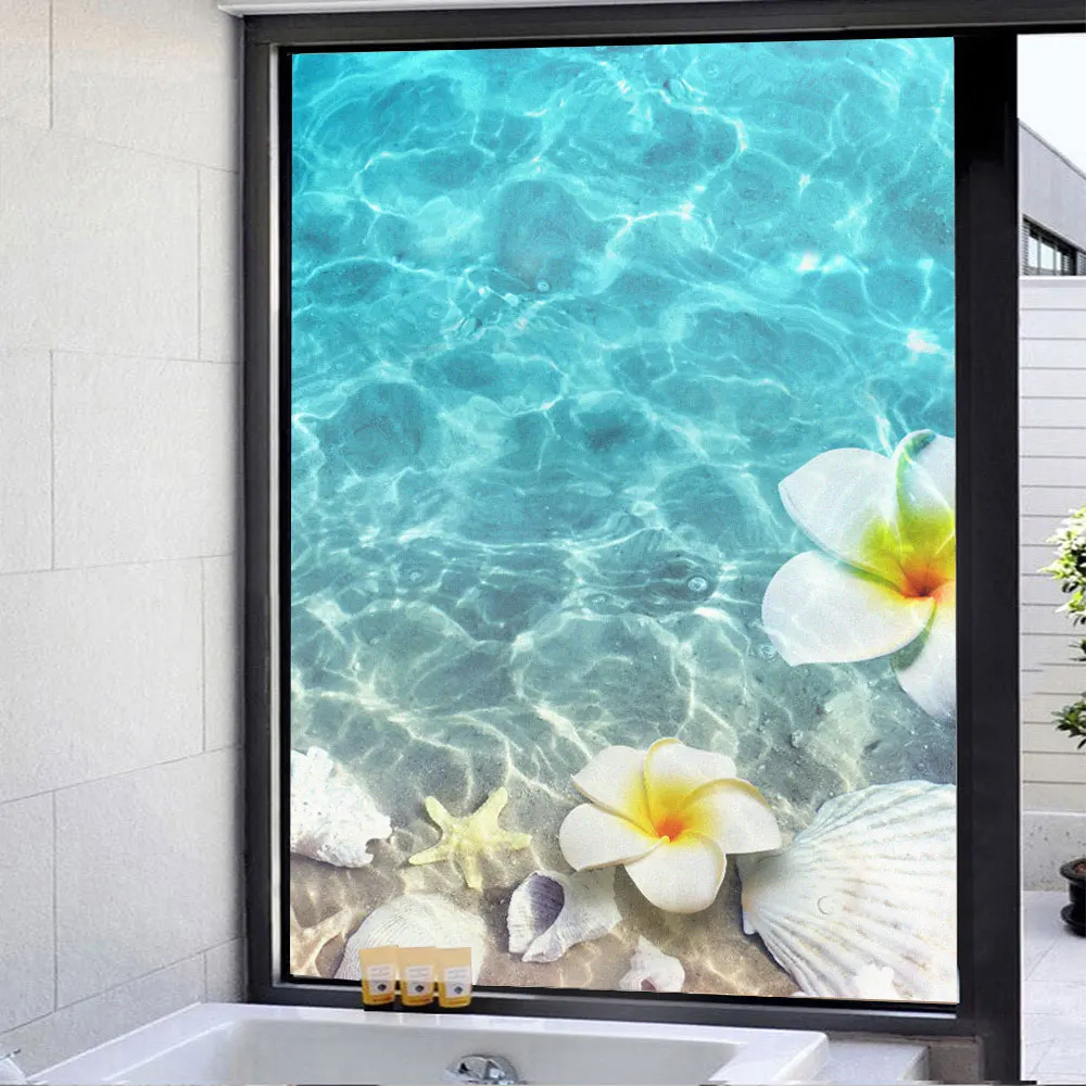 

PVC Privacy Glass Window Frosting Film Water Flower Pattern Glass Door Tint Film Anti UV Glue-free Electrostatic Window Film