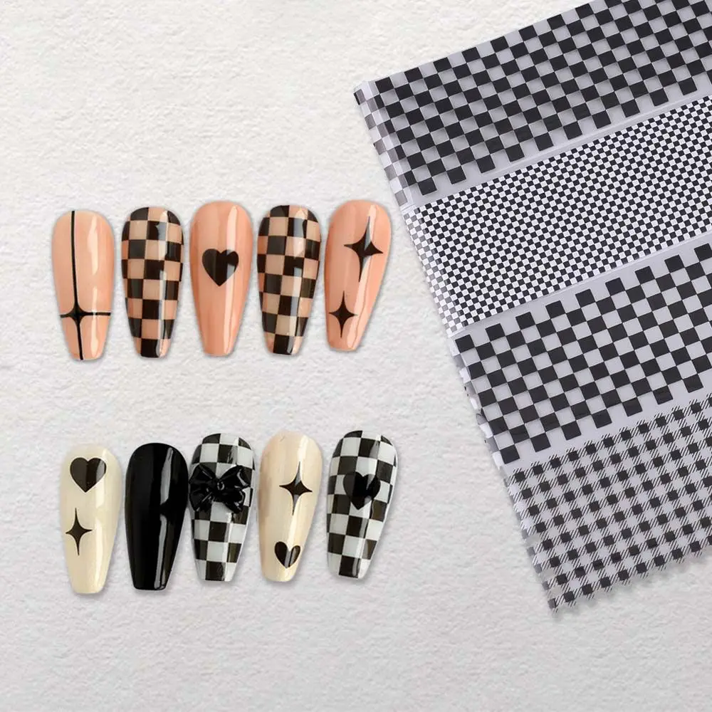 

Black Lattice Manicure Black White Lattice Nail Art Decorations Nail Foils Checkerboard Nail Stickers Nail Art Stickers