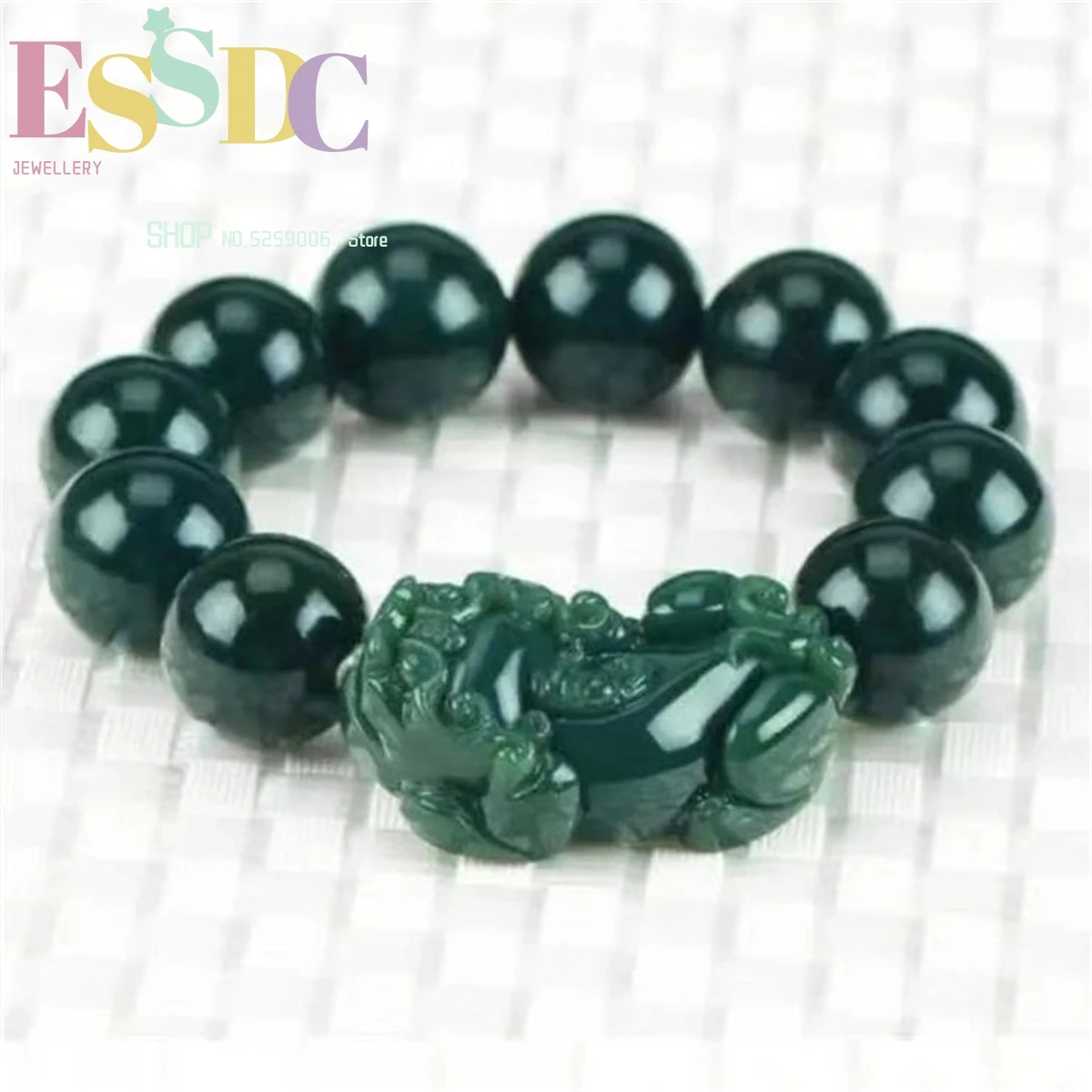 

Wholesale Natural Jade A Goods Xinjiang Hotan Qingyu Pixiu Round Bead Bracelet Retro Jewelry Charm Fashion Women's Men's Gift