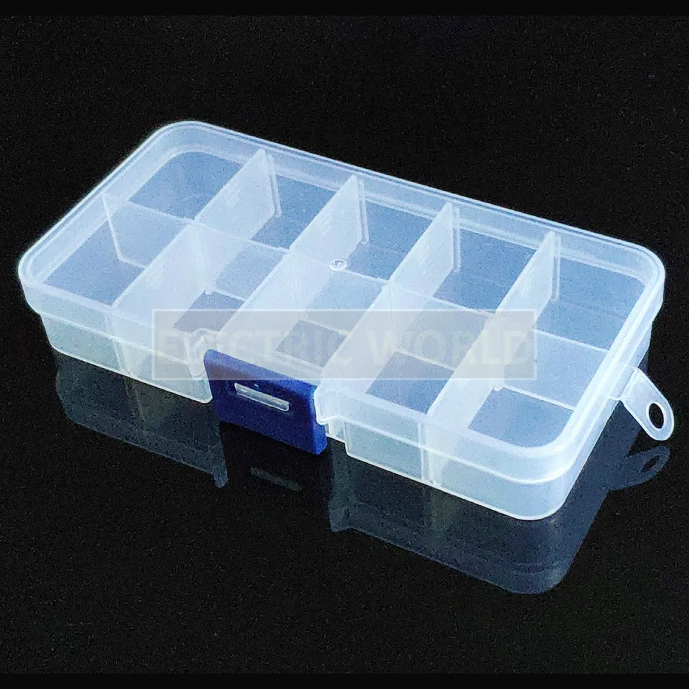 Caja de plástico con 10 rejillas para organizar cuentas, práctico compartimento ajustable para joyería, pendientes y tornillos, caja de almacenamiento