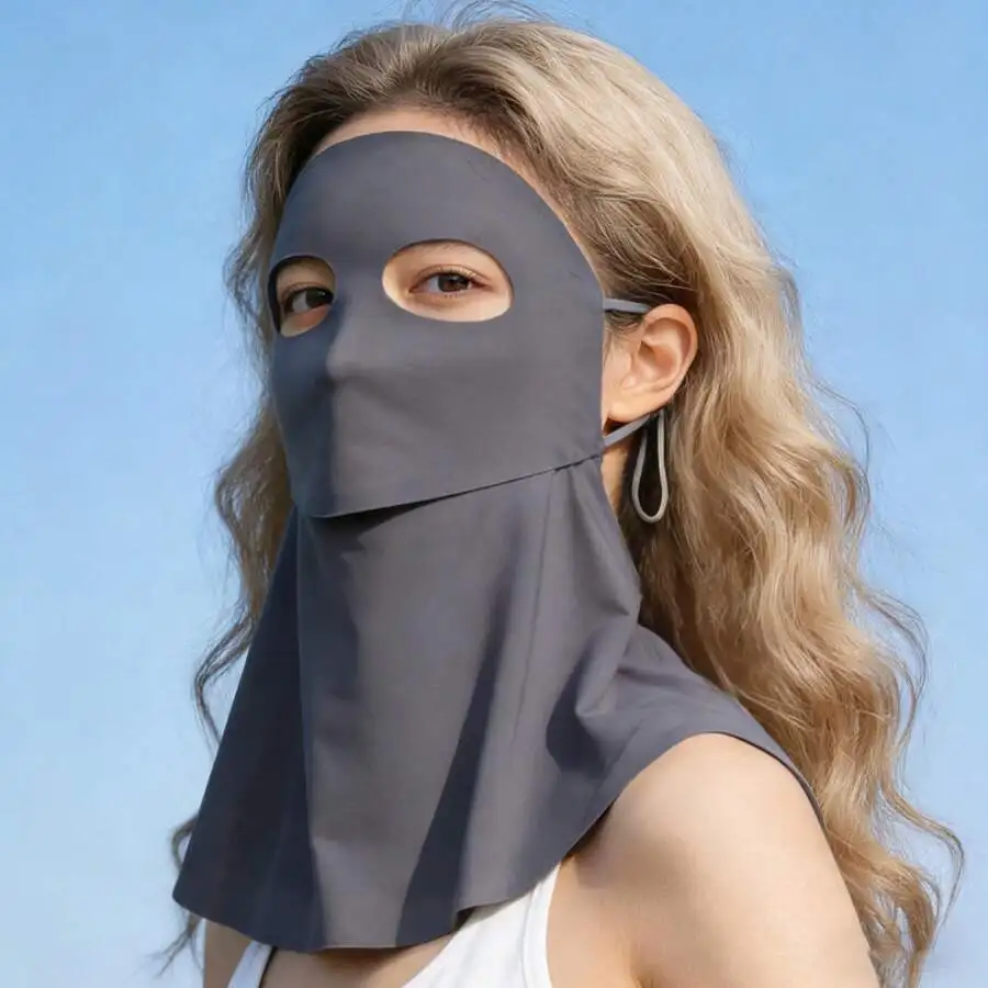 

Ice Silk Breathable Sunscreen Face Mask With Panda Eye Hole Full Face Protection For Cycling Outdoor