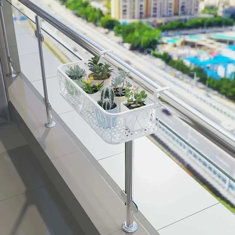 1pc Plant Stand Shelves Balcony Flower Pot Rack Hanging Guardrail Succulent Flower Railing Shelf Display Shelving Unit for Patio