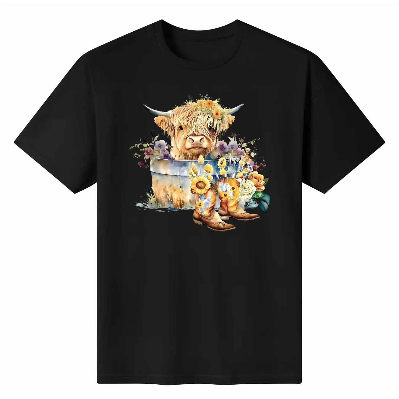 2024 New Fashion High Quality Scottish Highland Cow Cattle Farm Hairy Cowgirl Flower Woman T Shirt SweaT 48675