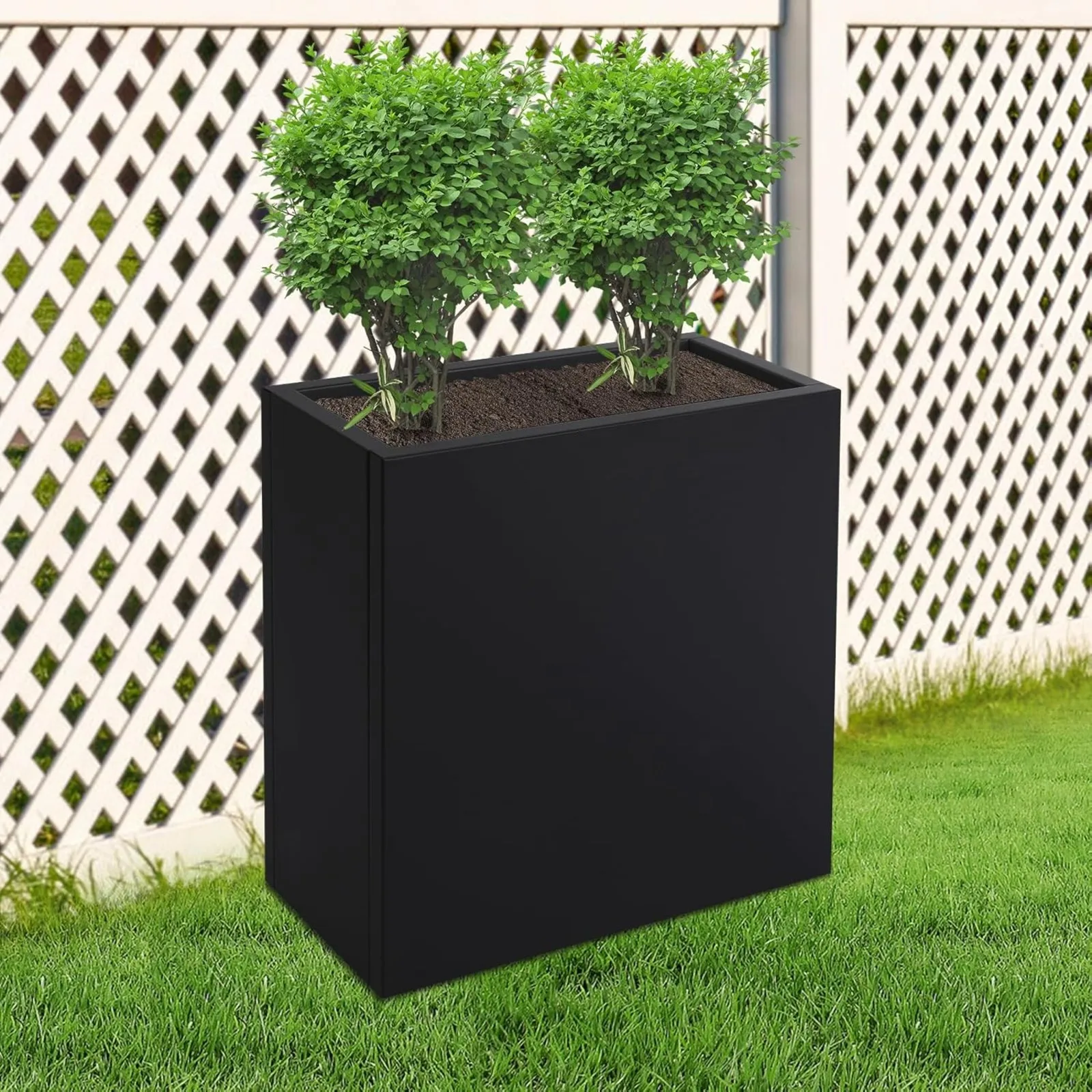 

Большой прямоугольный металлический ящик для цветов для патио, вертикальный садовый горшок с перегородками для улицы/в помещении, 20,5 x 10 x 22 дюйма (черный)