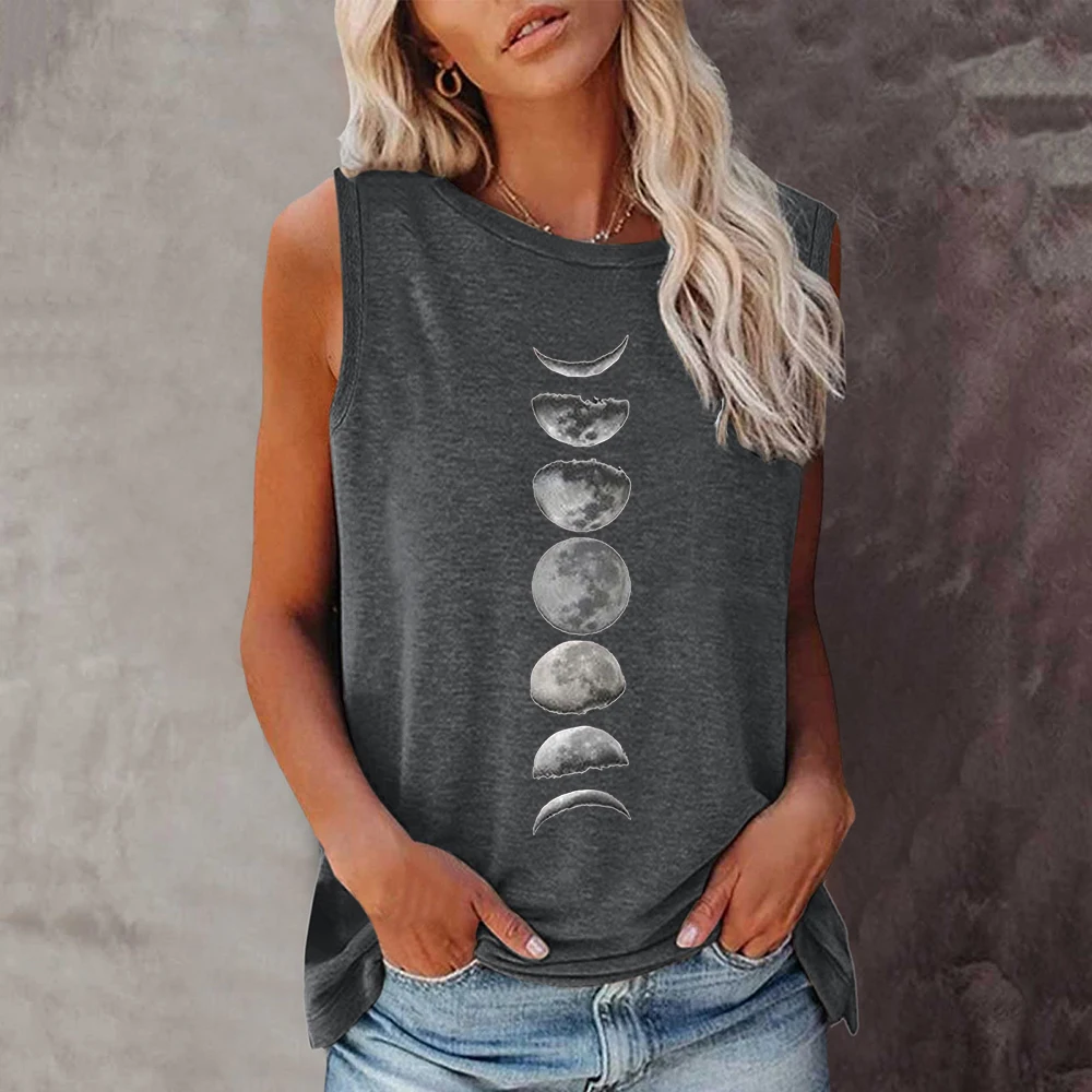 Seeyoushy Moon Round Miss camiseta harajukuummer para Mujer, camiseta informal de cuello redondo sin mangas, Top suelto de los 90, Ropa para Mujer