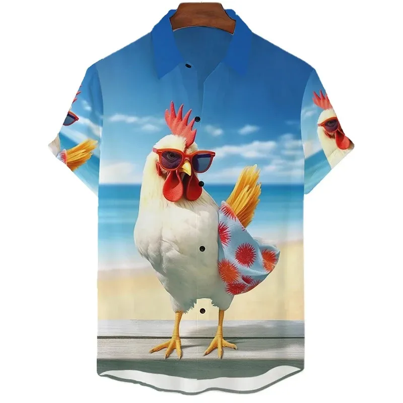 Funny Chicken Graphic Shirts for Children Clothes Cute Cartoon Hawaiian Beach Short Sleeve Fashion 3d Print Girls Boys Blouses