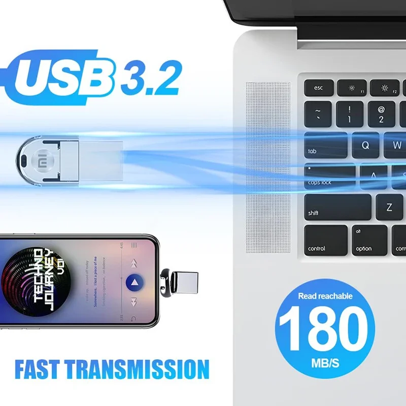 샤오미 금속 USB 3.2 펜 드라이브 키, 고속 펜 드라이브, 미니 플래시 드라이브 메모리 스틱, 방수 U 스틱, 1TB, USB 2TB OTG