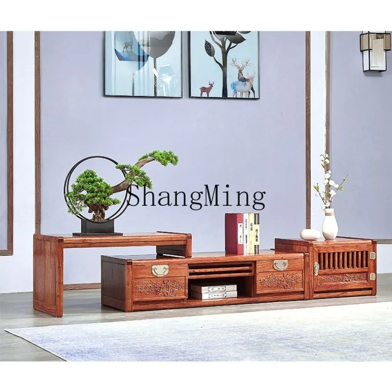 

ZHB Xuan mahogany furniture modern simple new Chinese hedgehog red sandalwood three combination telescopic TV floor cabinet