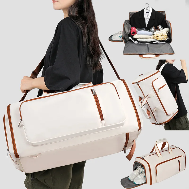 Large Capacity Travel Suitcase Foldable Men Women Business Bag with Shoe Compartment Handheld Fitness Bag for Outfits Storage
