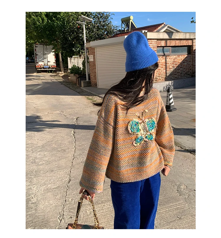 

Autumn Spring Women Fashion Handmade Butterfly Crochet Pullover Sweaters