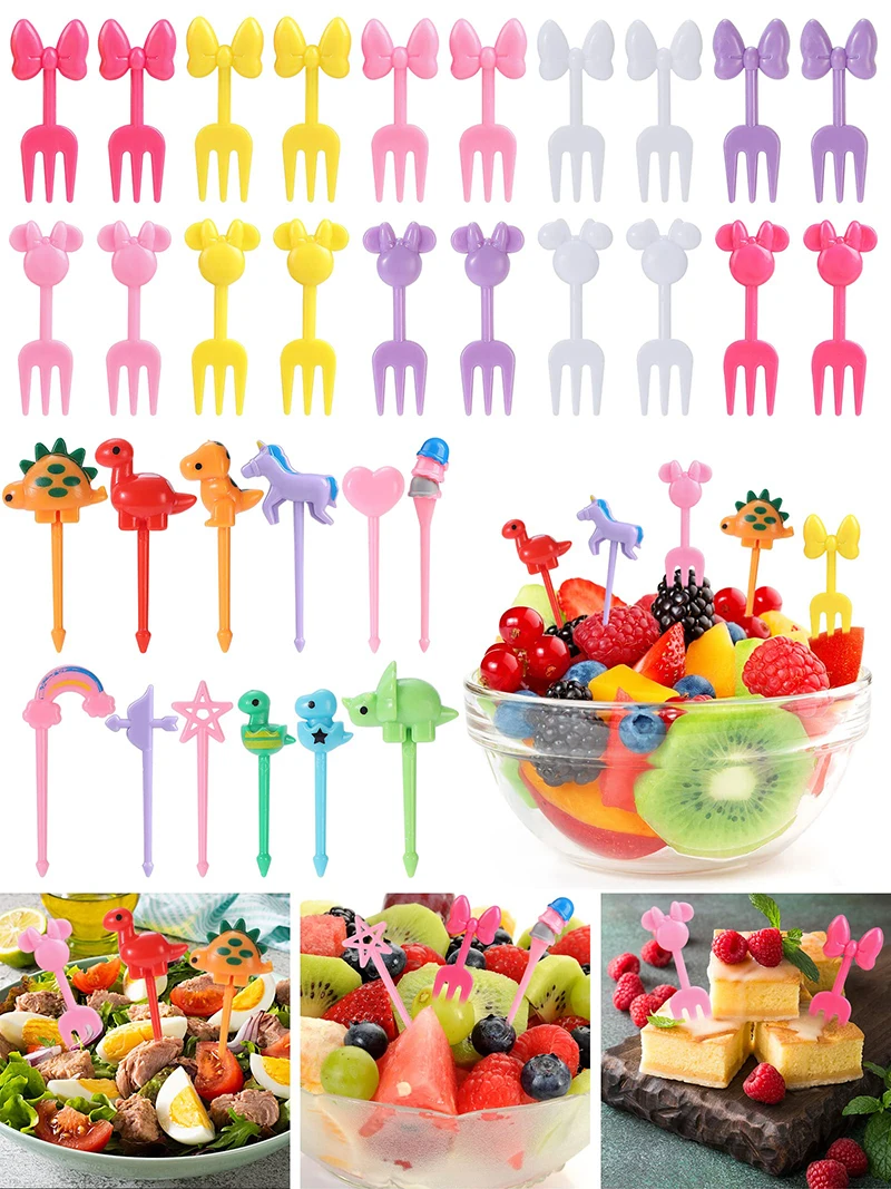 32 Stück Lebensmittel Picks für Kinder Kinder niedlichen Cartoon Snack Obst Gabeln wieder verwendbare Mini Kuchen Dessert Zahnstocher Lunchbox Zubehör – Detail 1