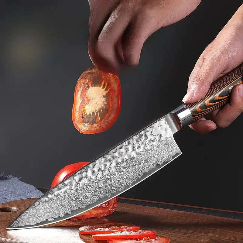CMGF Chef knife Damascus 7.7-inch Japanese Meat Cutting Kitchen Knife Color Wood Handle Utility Knife for Beef Slicing